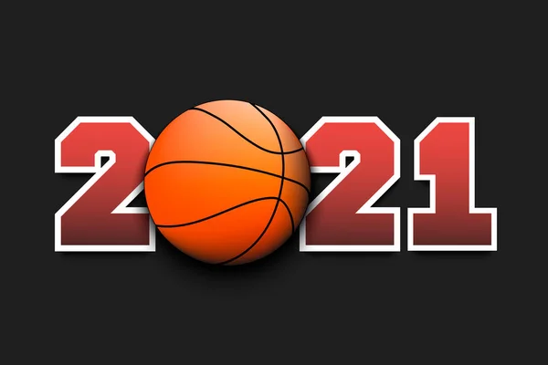 Numéros du Nouvel An 2021 et ballon de basket — Image vectorielle
