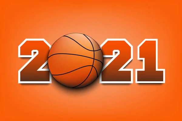 Numéros du Nouvel An 2021 et ballon de basket — Image vectorielle