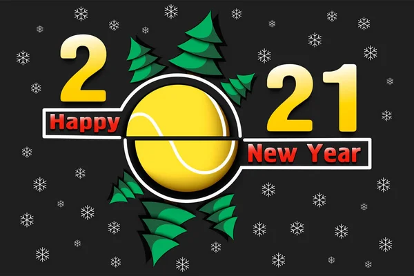 Feliz año nuevo 2021 y pelota de tenis — Vector de stock