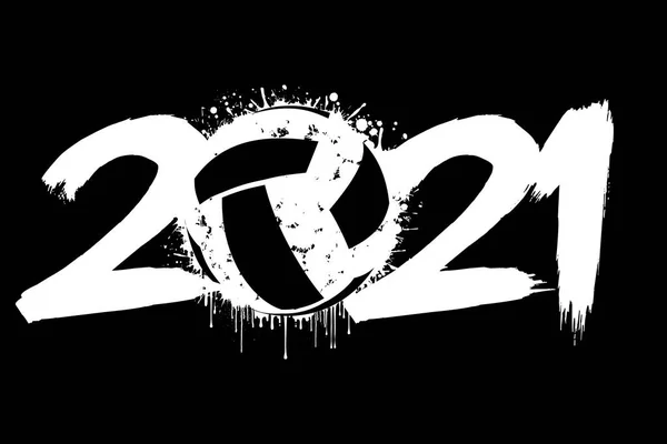 2021年新年とブロットからバレーボールボール — ストックベクタ