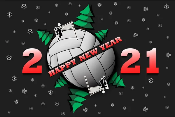 Feliz año nuevo 2021 y voleibol — Vector de stock