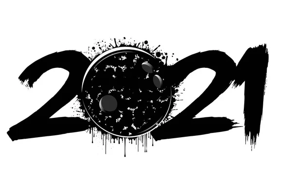 2021 New Year and a bowling ball from blots — Stock Vector