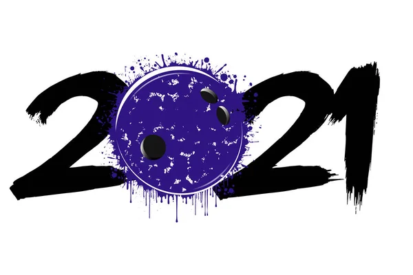 2021 Νέο Έτος και μια μπάλα του μπόουλινγκ από κηλίδες — Διανυσματικό Αρχείο