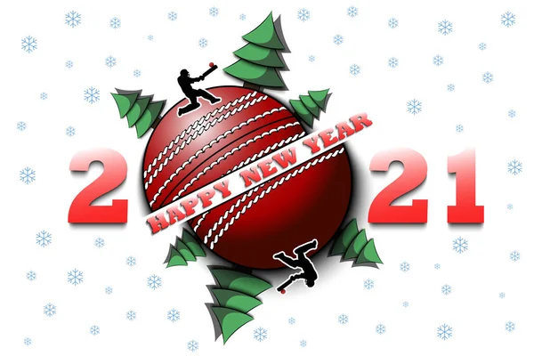 Feliz año nuevo 2021 y bola de cricket — Vector de stock