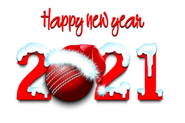 Verschneite Neujahrszahlen 2021 und Cricketball — Stockvektor