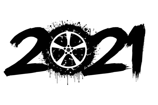 2021 Новый год и автомобиль с пятнами — стоковый вектор
