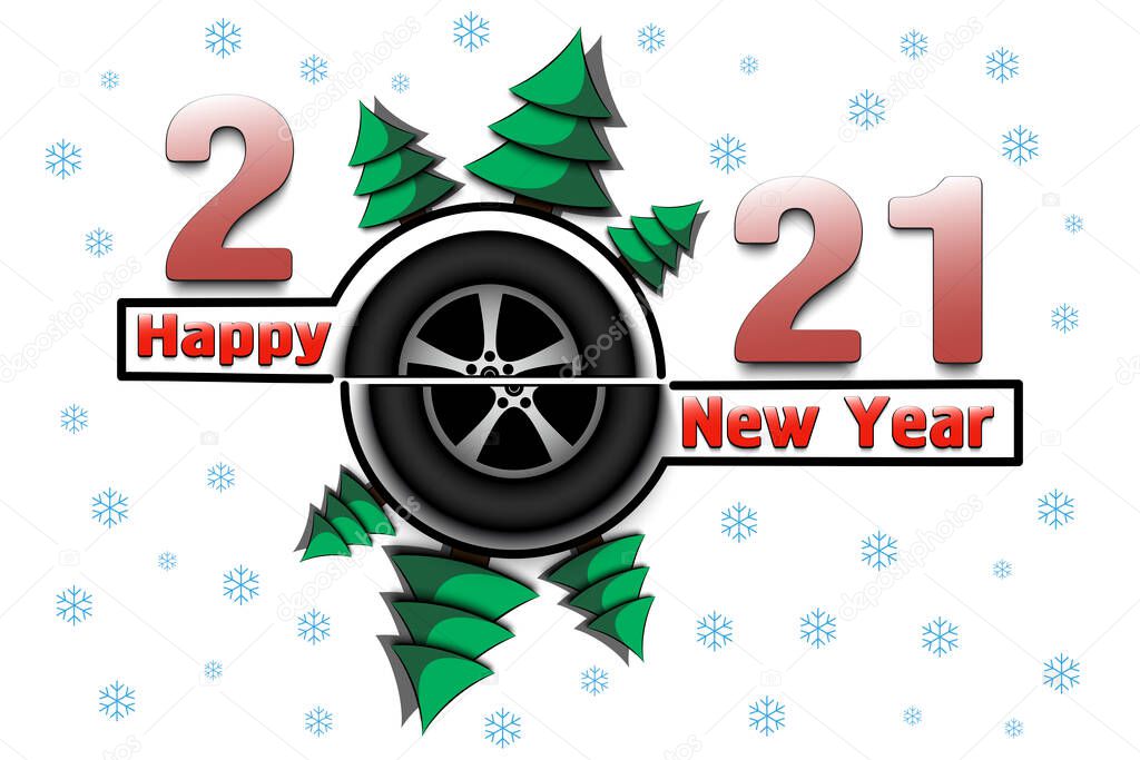 Happy new year 2021 and car wheel