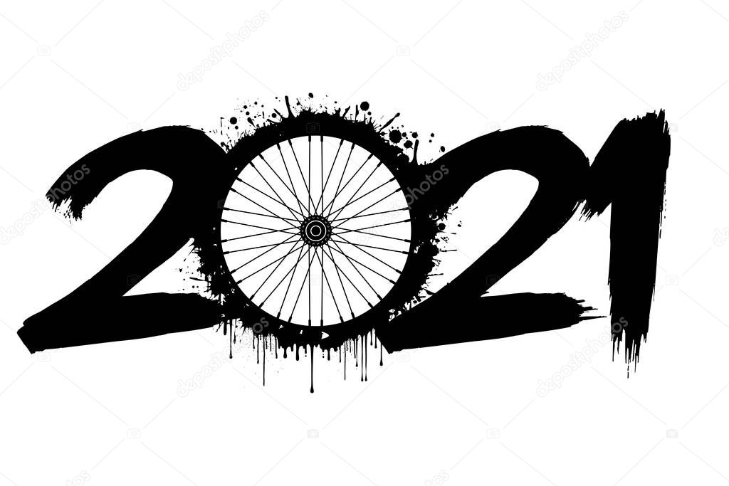 2021 New Year and a bicycle wheel from blots