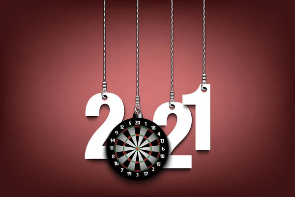 2021 New Year and dartboard hanging on strings — Stock Vector