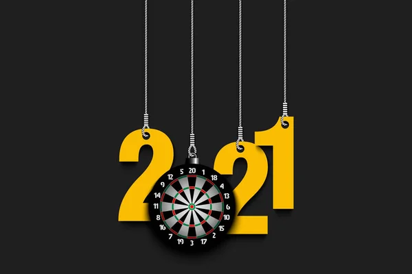 2021 New Year and dartboard hanging on strings — Stock Vector