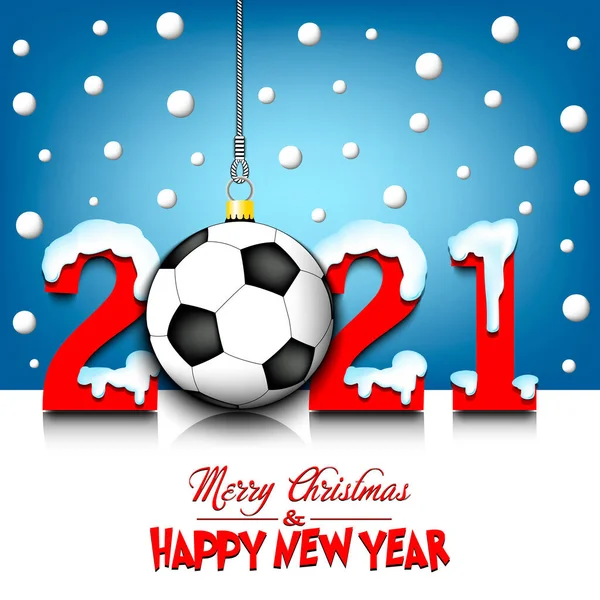 2021 Capodanno e pallone da calcio appeso alle corde — Vettoriale Stock