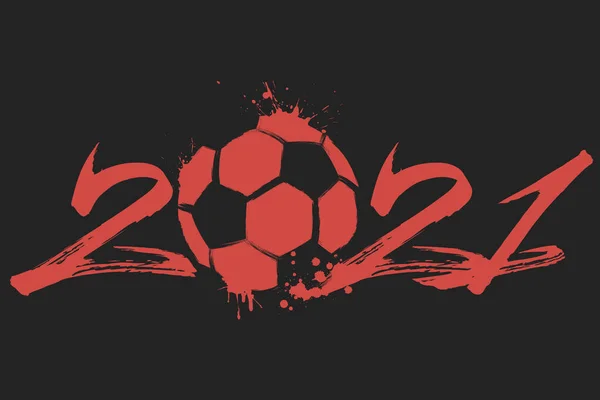 Abstrakte Zahlen 2021 und Fußball aus Klecksen — Stockvektor