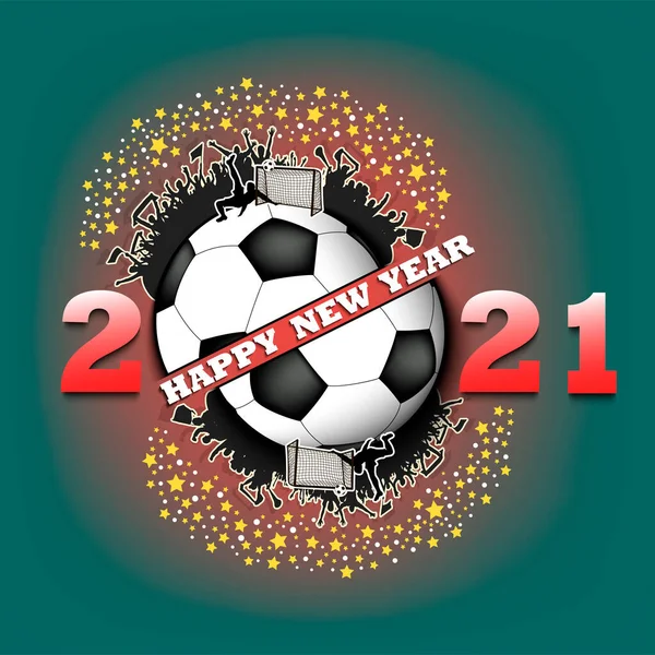 Feliz ano novo 2021 e bola de futebol —  Vetores de Stock
