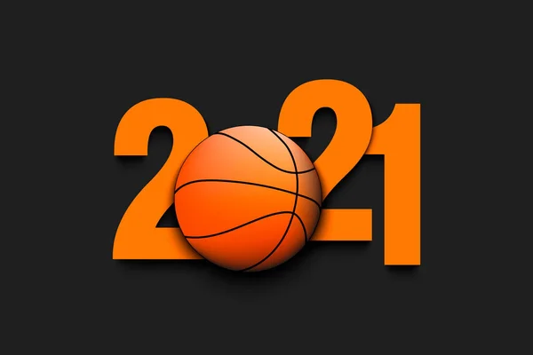 Yeni yıl numaraları 2021 ve basketbol topu — Stok Vektör