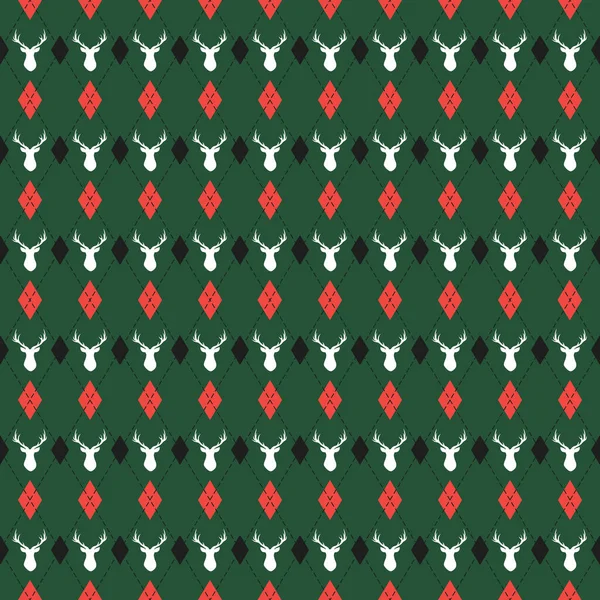 Christmas and new year pattern argyle with deers — Stock Vector