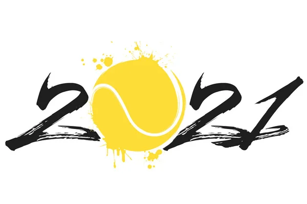 Números abstractos 2021 y pelota de tenis de manchas — Vector de stock