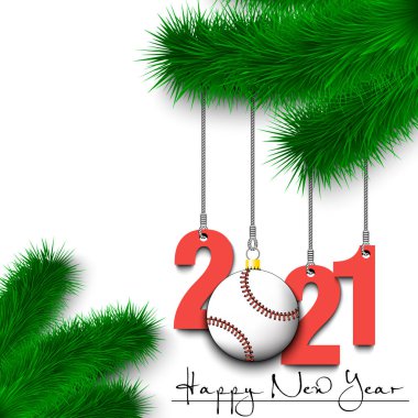 Beyzbol topu ve 2021 Yılbaşı ağacı dalında