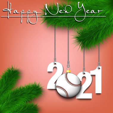 Beyzbol topu ve 2021 Yılbaşı ağacı dalında