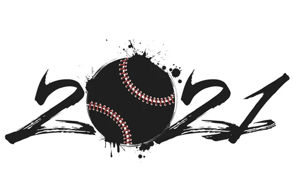 Abstrakte Zahlen 2021 und Baseball aus Klecksen — Stockvektor