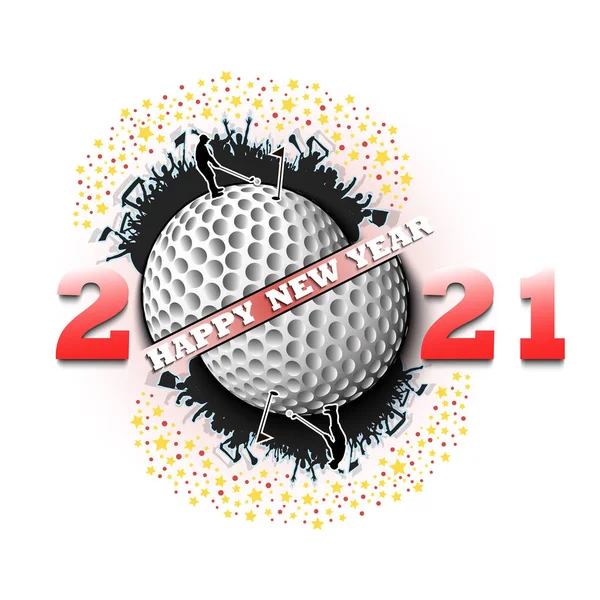 Happy new year 2021 and golf ball — Stock Vector