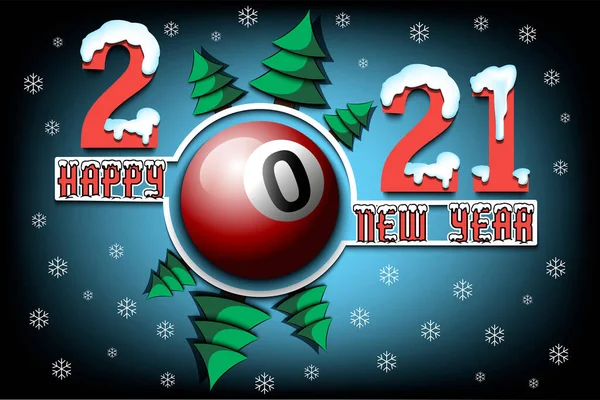 Feliz año nuevo 2021 y bola de billar — Vector de stock
