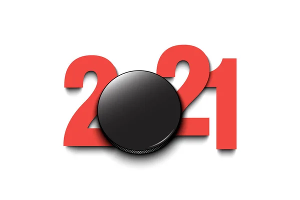 New Year numbers 2021 and hockey puck — Stock Vector