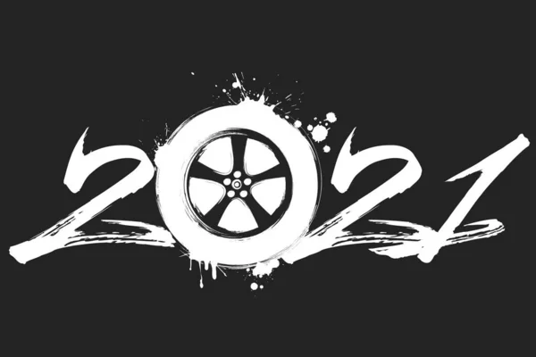 Numéros abstraits 2021 et roue de voiture de taches — Image vectorielle