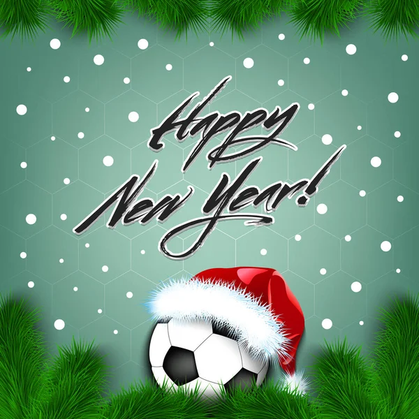 Feliz Natal Feliz Ano Novo Bola Futebol Chapéu Papai Noel —  Vetores de Stock