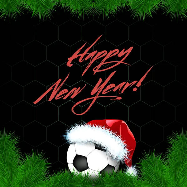 Feliz Natal Feliz Ano Novo Bola Futebol Chapéu Papai Noel —  Vetores de Stock