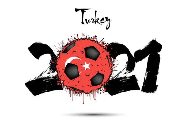 Soyut Numaralar 2021 Futbol Topu Grunge Tarzında Türkiye Bayrağına Boyanmış — Stok Vektör