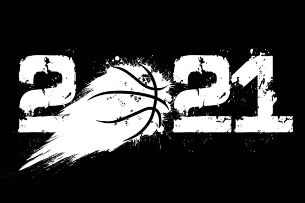 Abstraktní Čísla 2021 Basketbalový Míček Grunge Stylu 2021 Nový Rok — Stockový vektor