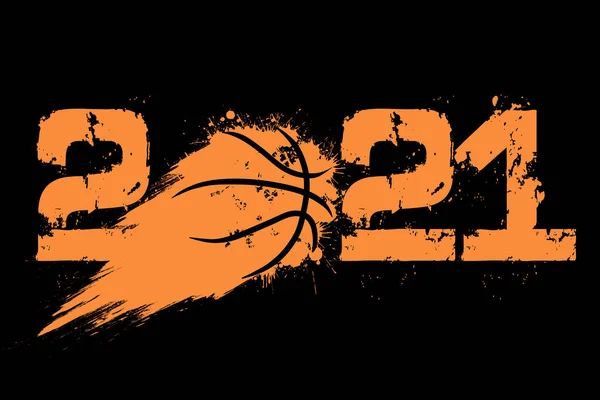 Abstraktní Čísla 2021 Basketbalový Míček Grunge Stylu 2021 Nový Rok — Stockový vektor