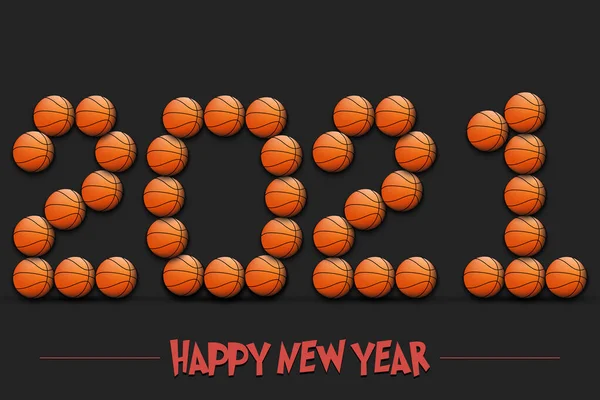 Feliz Ano Novo 2021 Números Feitos Bolas Basquete Padrão Design — Vetor de Stock