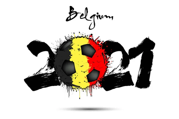 2021 Рік Футбольний Пофарбований Кольори Бельгійського Прапора Стилі Гранж Дані — стоковий вектор