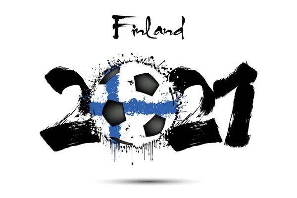 Абстрактные Номера 2021 Футбольный Мяч Раскрашенные Цвета Флага Финляндии Гранж — стоковый вектор