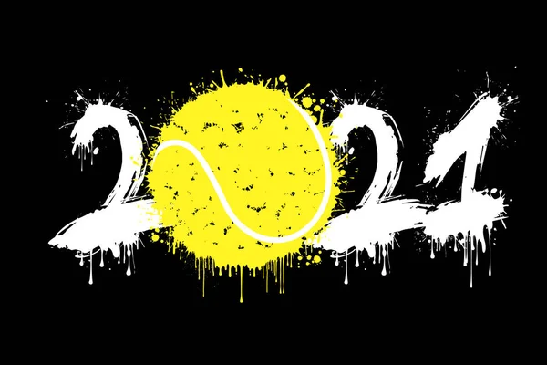 Numeri Astratti 2021 Pallina Tennis Fatta Macchie Stile Grunge 2021 — Vettoriale Stock