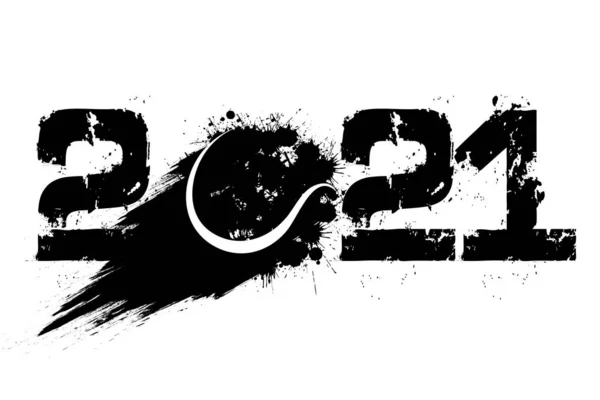 Números Abstratos 2021 Bola Tênis Feita Manchas Estilo Grunge 2021 — Vetor de Stock