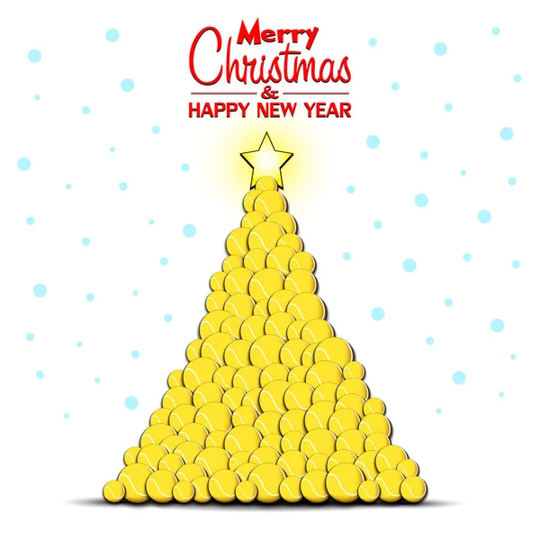 Merry Christmas Happy New Year Christmas Tree Made Tennis Balls — Stock Vector