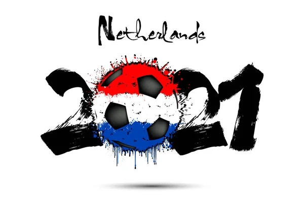 Absztrakt Számok 2021 Focilabda Festett Színek Holland Zászló Grunge Stílusban — Stock Vector