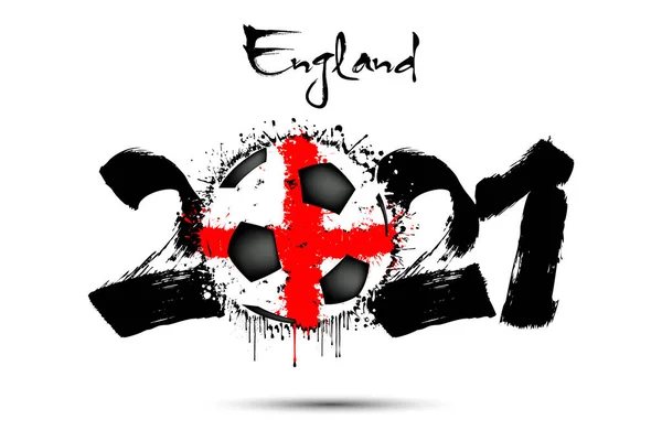 Абстрактные Номера 2021 Футбольный Мяч Раскрашенные Цвета Английского Флага Гранж — стоковый вектор