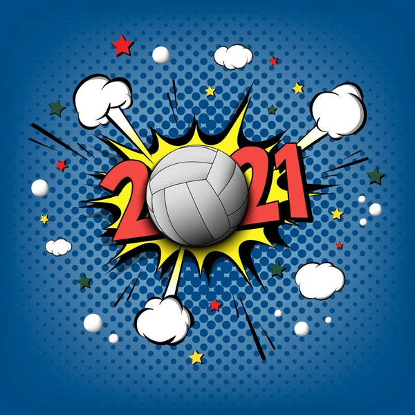 Новорічні Номери 2021 Року Волейбольний Стилі Поп Арт Комічний Текст — стоковий вектор