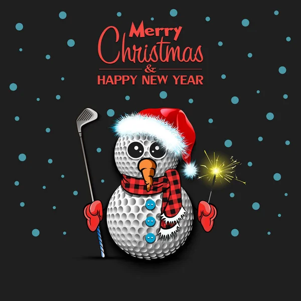 Veselé Vánoce Šťastný Nový Rok Sněhulák Golfových Míčků Koštětem Jiskry — Stockový vektor