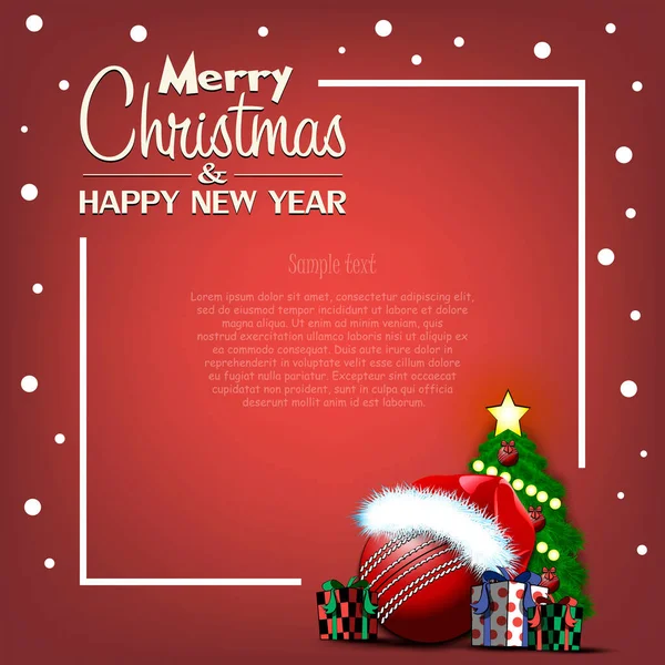 Joyeux Noël Bonne Année Cadre Avec Ballon Cricket Sapin Noël — Image vectorielle