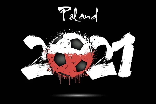 要旨番号2021とサッカーボールは グランジスタイルでポーランド国旗の色で描かれた 2021年の数字とポーランドの国旗をサッカーボールの形でブロックで作られています ベクターイラスト — ストックベクタ