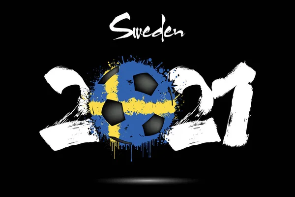 Абстрактные Номера 2021 Футбольный Мяч Раскрашенные Цвета Шведского Флага Гранж — стоковый вектор