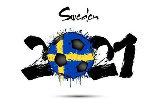 Abstraktní Čísla 2021 Fotbalový Míč Namalovaný Barvách Švédské Vlajky Grunge — Stockový vektor