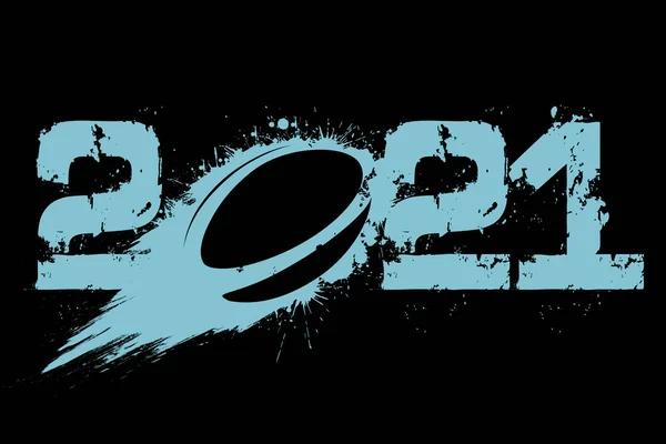 Números Abstratos 2021 Bola Rugby Feita Manchas Estilo Grunge 2021 — Vetor de Stock