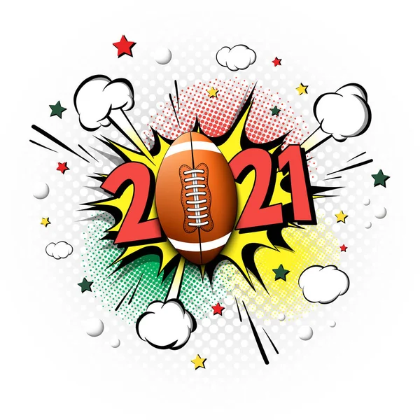 Neujahrszahlen 2021 Und Fußball Pop Art Stil Komische Texte Auf — Stockvektor
