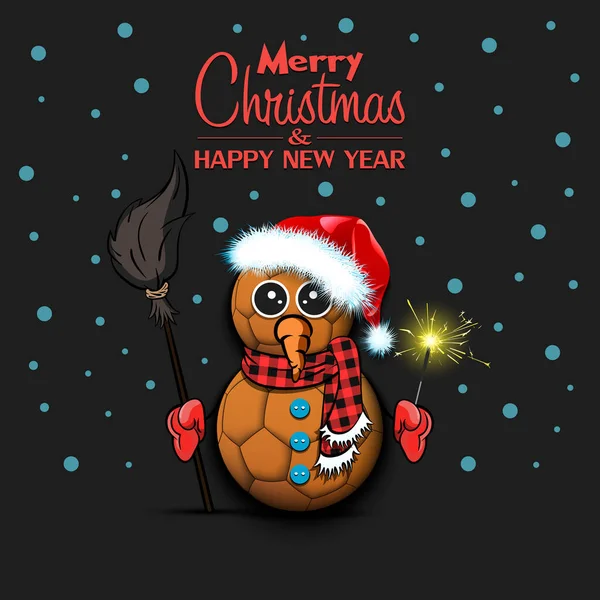 Veselé Vánoce Šťastný Nový Rok Sněhulák Házených Míčků Koštětem Jiskry — Stockový vektor