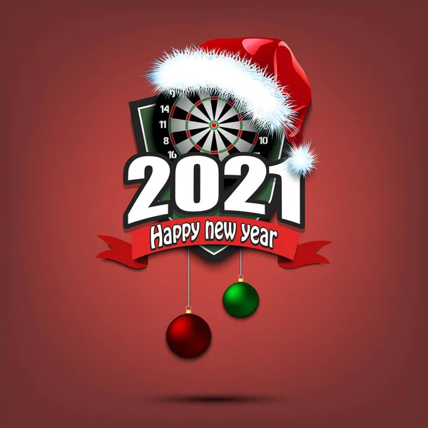 新年明けましておめでとうございます ダーツロゴテンプレートデザイン サンタの帽子のダーツボード バナー ポスター グリーティングカード パーティー招待状のパターン ベクターイラスト — ストックベクタ